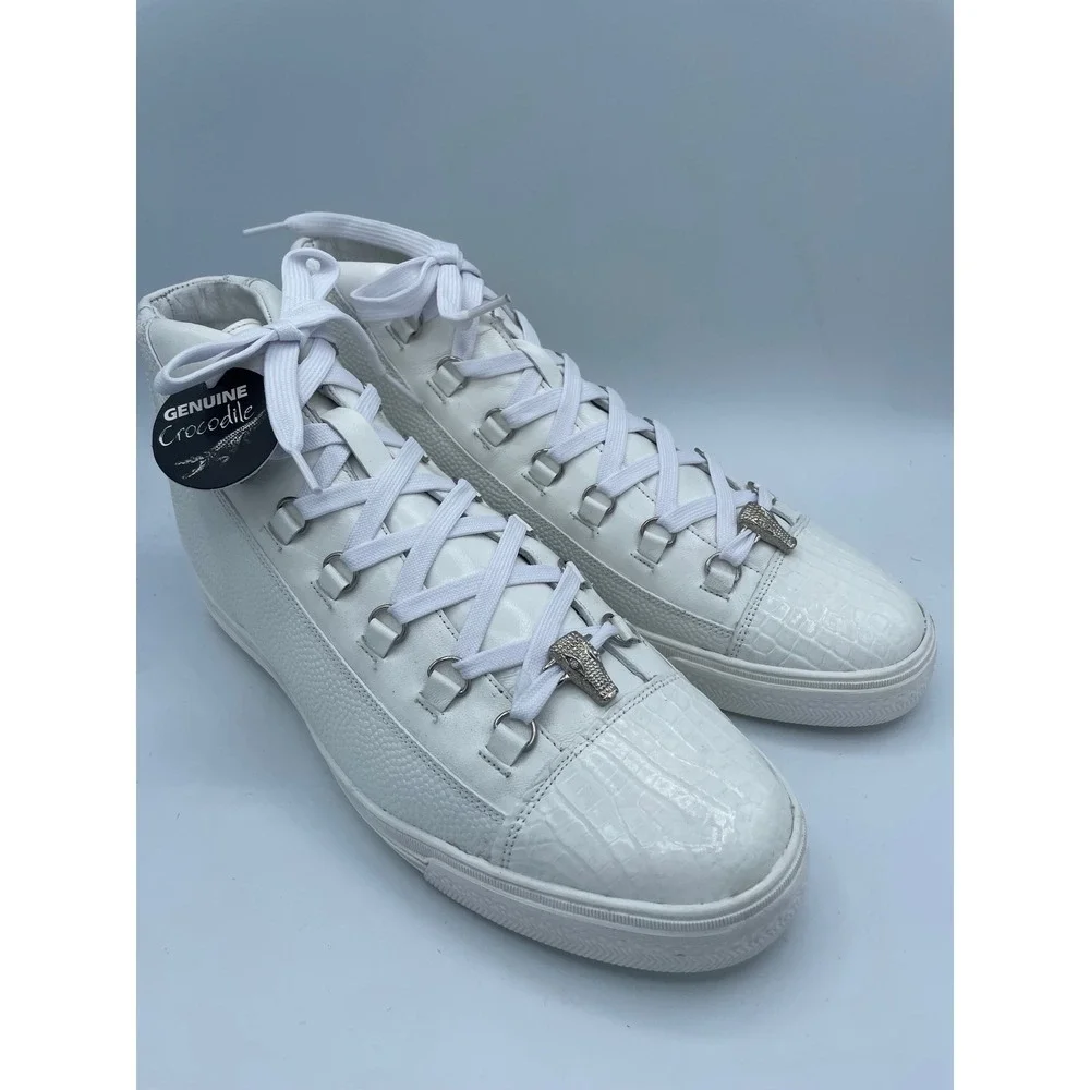 Belvedere Angelo White Crocodile Calf Leather High‎ Top Sneakers Mens 8 33683